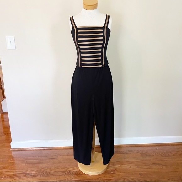 Joseph Ribkoff Couture Vintage Pant Set Camisole Duster Black Gold 8 - Picture 6 of 10